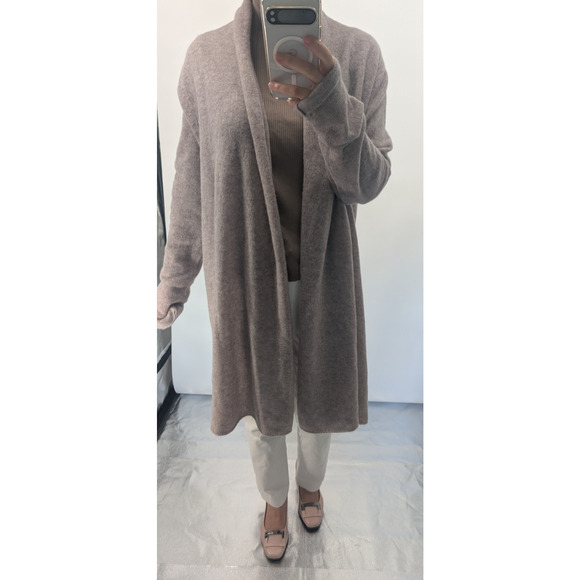 NWOT White + Warren 100% Cashmere Open-front Trapeze Cardigan Sz S Beige #3D501 - Picture 3 of 11